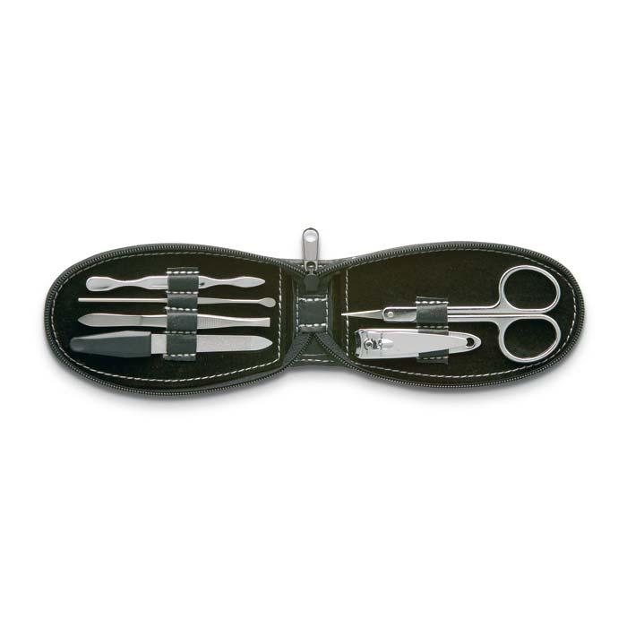 6 Tool Manicure Set In Leather Pouch - Round