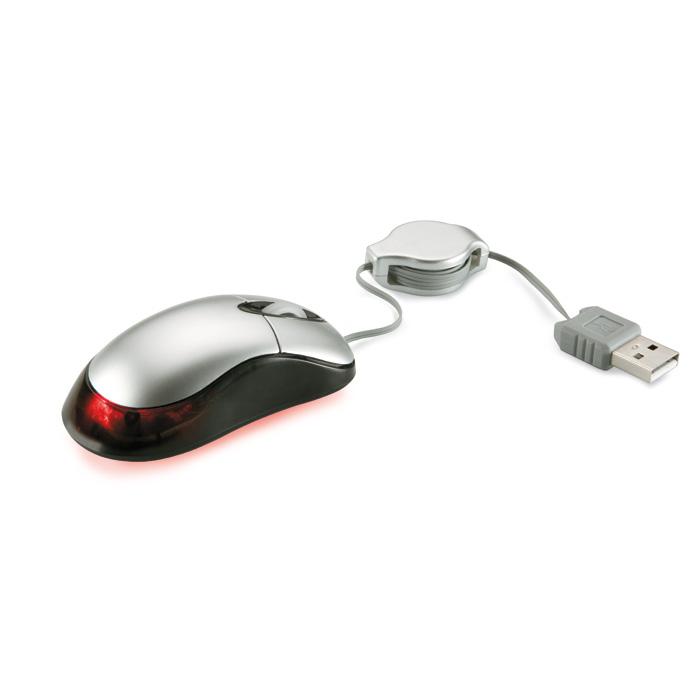 Red Light Optical Mouse With Retractable Cable