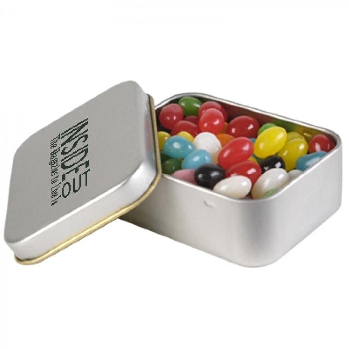 Assorted Colour Jelly Beans In Silver Rectangular Tins