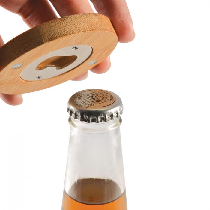 Discus Bamboo Bottle Opener Coaster