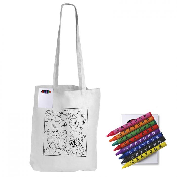Colouring Long Handle Cotton Bag with Crayons