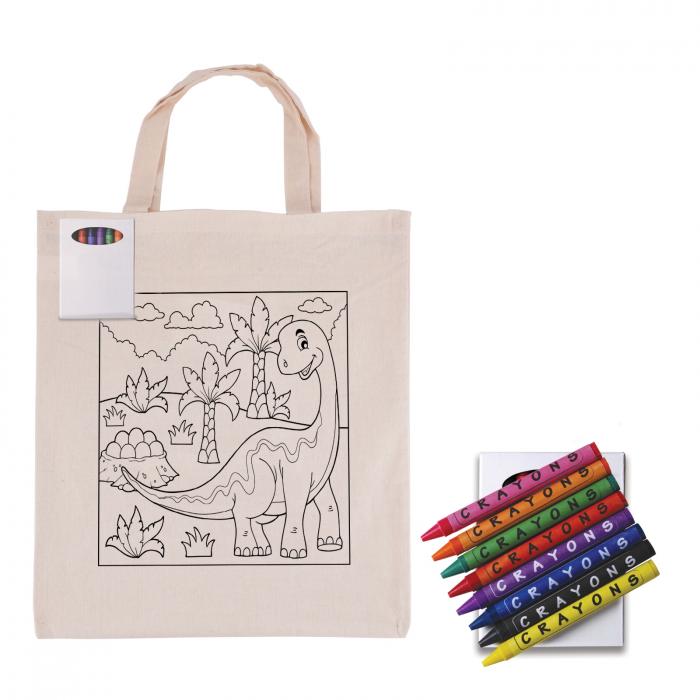 Colouring Calico Short Handle Bag with Crayons