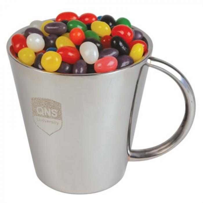Assorted Colour Jelly Beans In Stainless Steel Coffee Mug