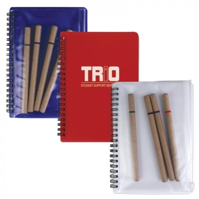 Notepad With Pvc Stationery Pouch And Recycled Cardboard Pens
