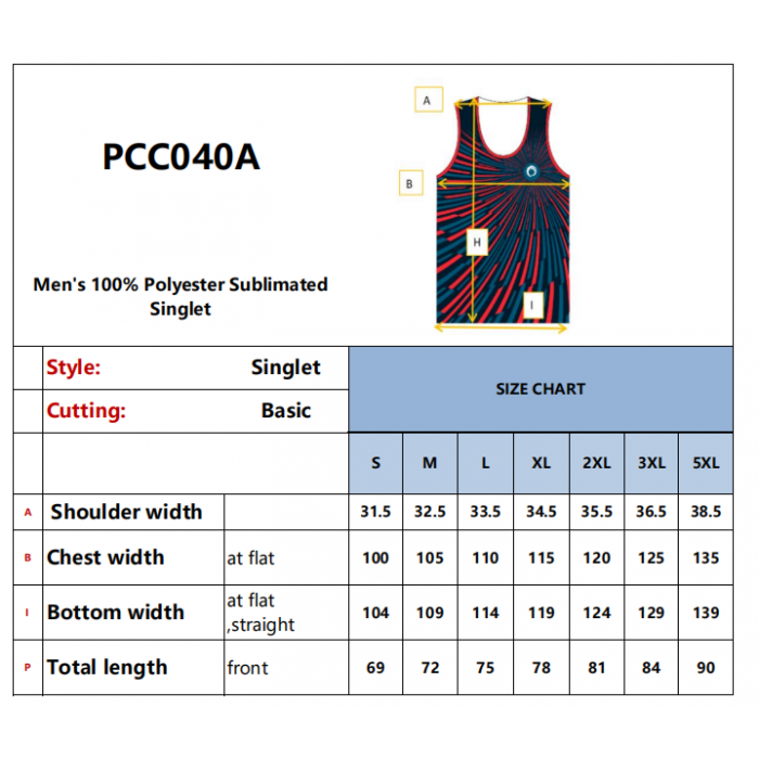 Men's100%Polyester Sublimated Singlet