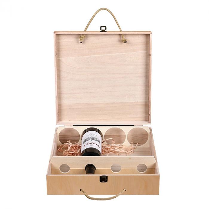 Four Bottles Vintage Wine Wooden Box
