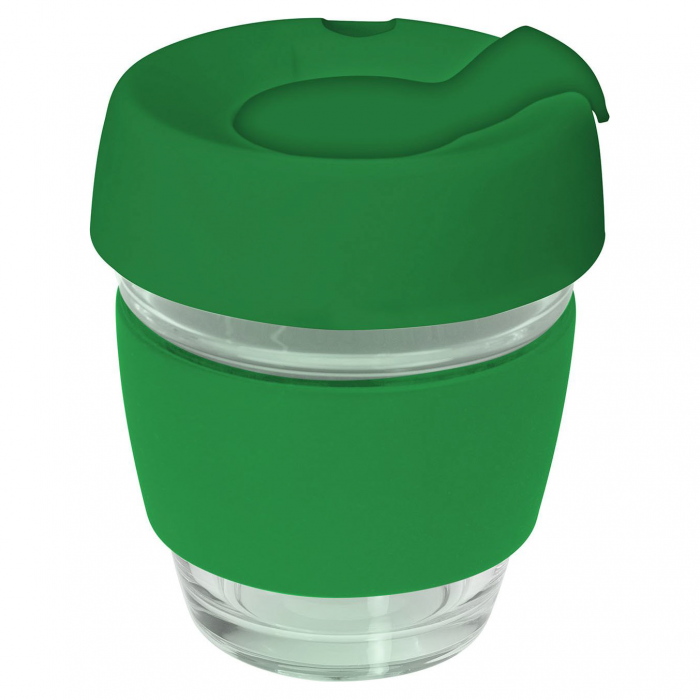 Glass Genova 240Ml Coffee Cup With Silicon Lid And Band