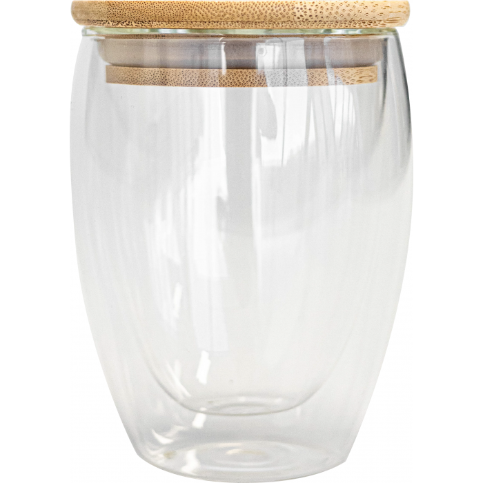 350Ml Double Wall Glass Cup With Bamboo Lid