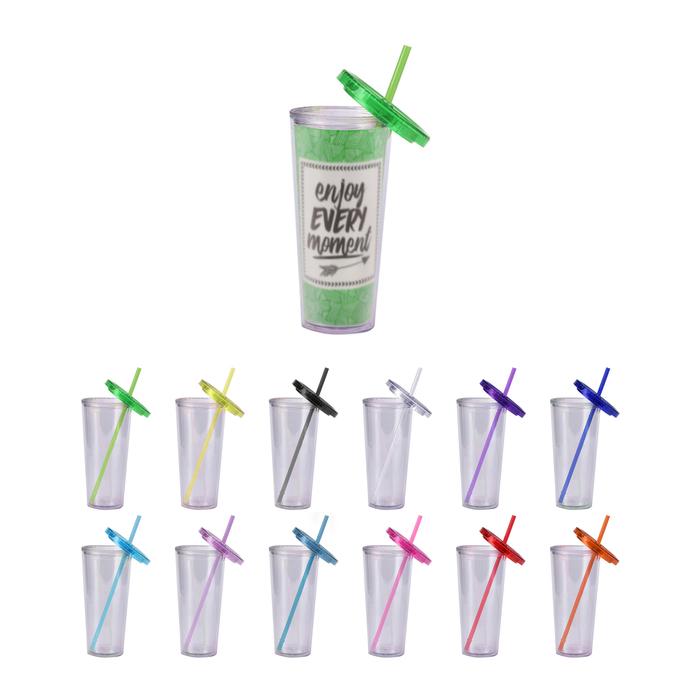 24oz Plastic Cups with Lids & Straws