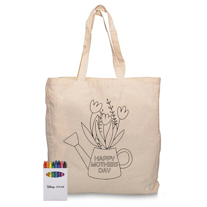 Squiggle Calico Bag with gusset + Crayon set