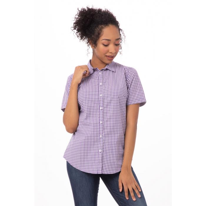 Modern Gingham Short Sleeve Ladies Dress Shirt