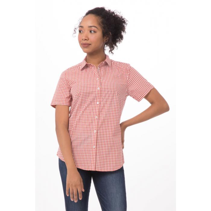 Modern Gingham Short Sleeve Ladies Dress Shirt