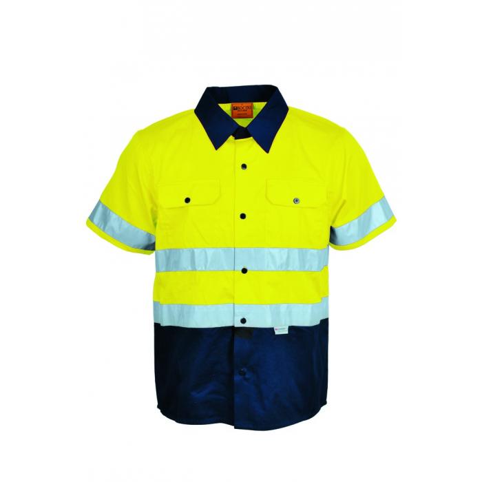 Unisex Adults Hi-Vis S/S Cotton Drill Shirt With Reflective Tape