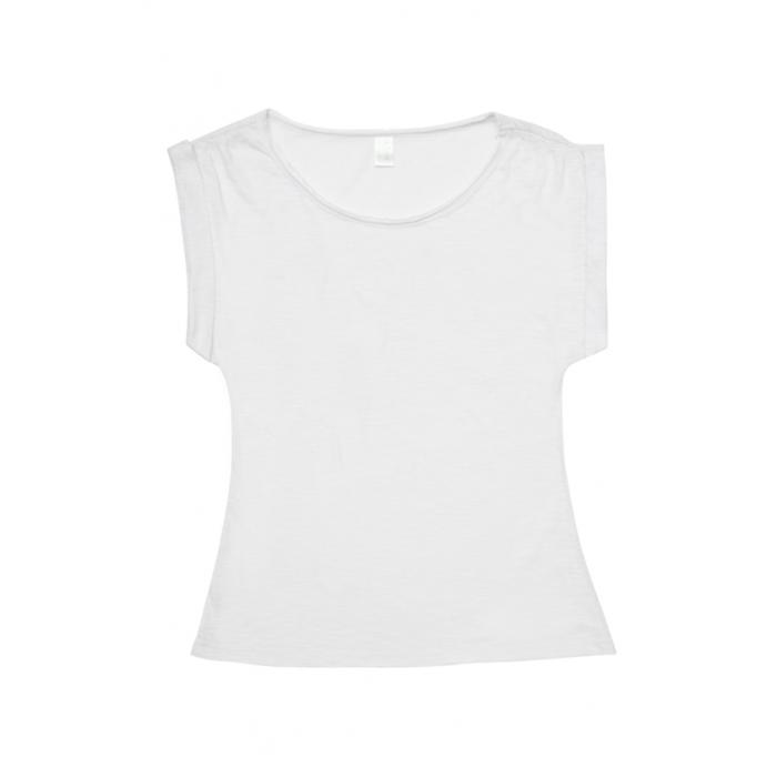 Ladies Wide and Distressed  Rib Neck T Shirt