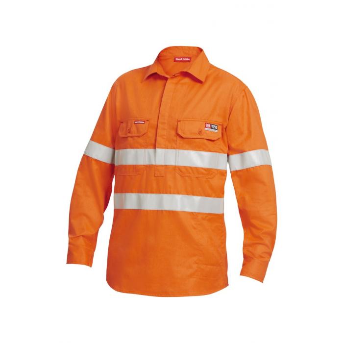 Mens Shieldtec Fr Full Hi-Visibility Closed Front Long Sleeve Shirt With Fr Tape