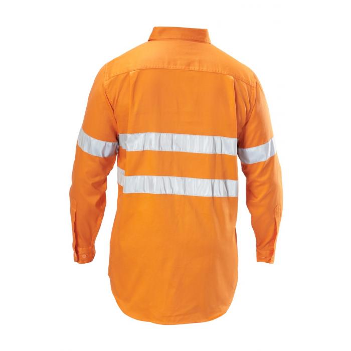 Mens Foundations Hi-Visibility Cotton Drill Long Sleeve Shirt With Tape