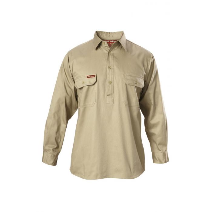 Mens Foundations Cotton Drill Closed Front Shirt Long Sleeve Shirt