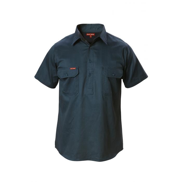 Mens Foundations Cotton Drill Closed Front Short Sleeve Shirt