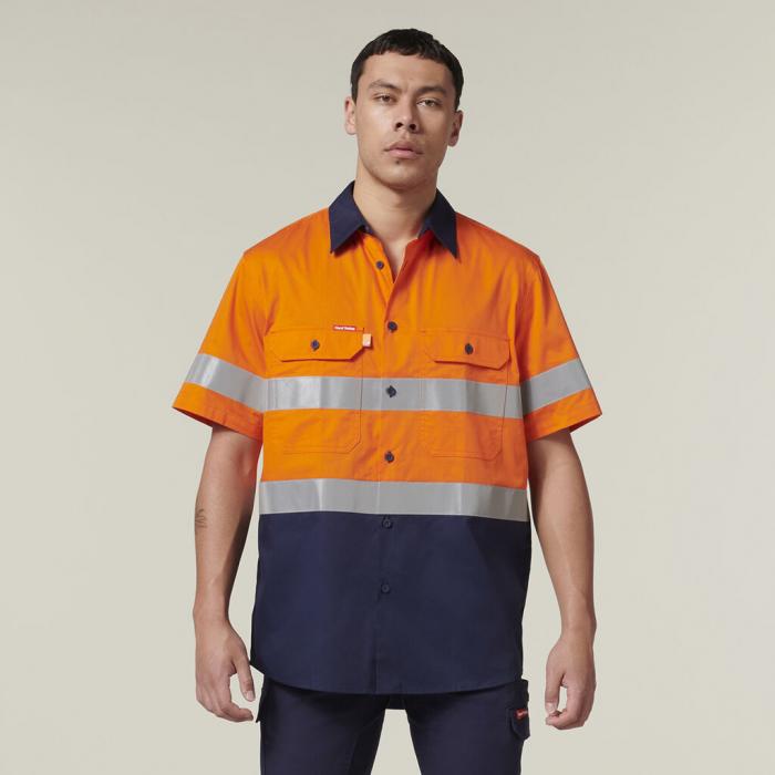 Mens Short Sleeve Hi Vis 2 Tone Taped Vented Shirt