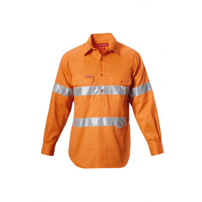 Mens Foundations Hi-Visibility Closed Front Cotton Drill Long Sleeve Shirt With Tape