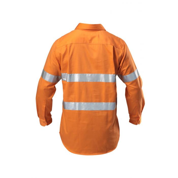 Mens Foundations Hi-Visibility Closed Front Cotton Drill Long Sleeve Shirt With Tape