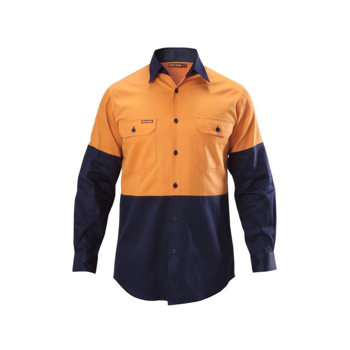 Mens Foundations Hi-Visibility Two Tone Long Sleeve Cotton Drill Shirt