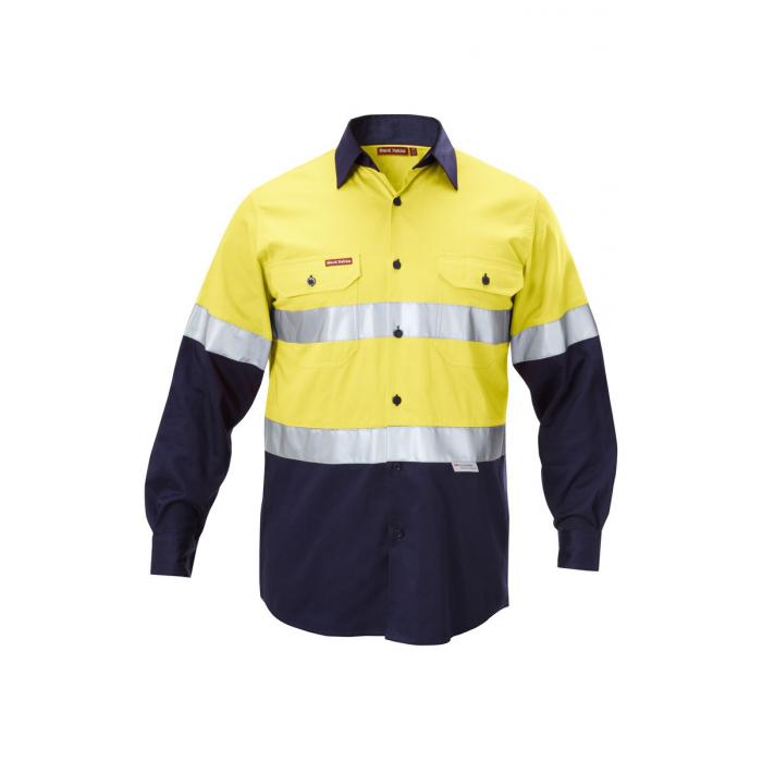 Mens Foundations Hi-Visibility Two Tone Cotton Drill Long Sleeve Shirt With Tape
