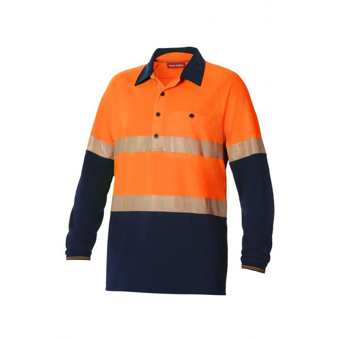 Mens Koolgear Hi-Visibility Two Tone Long Sleeve Ventilated Polo With Segmented Tape