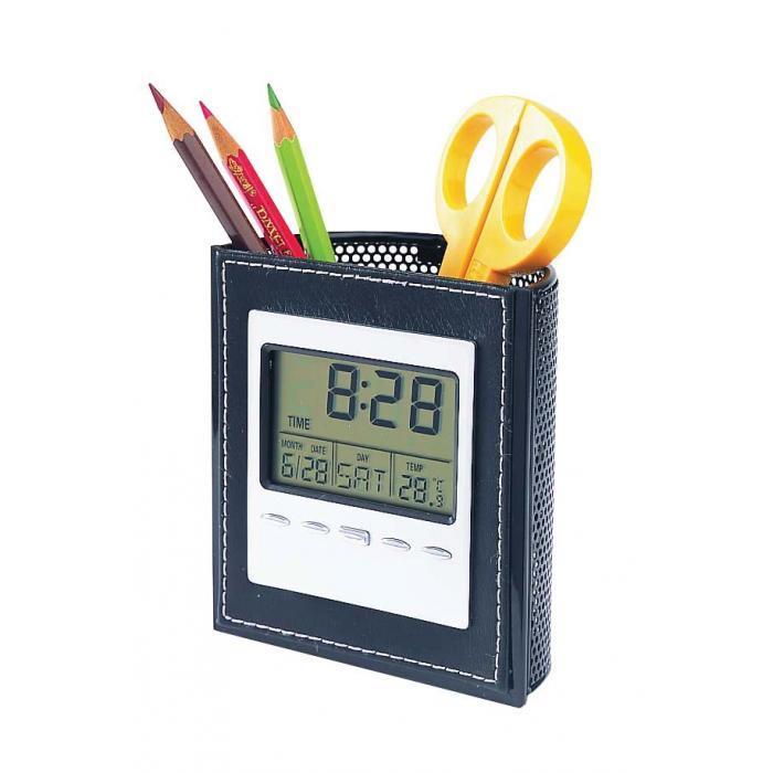 Lcd Clock With Pen Holder
