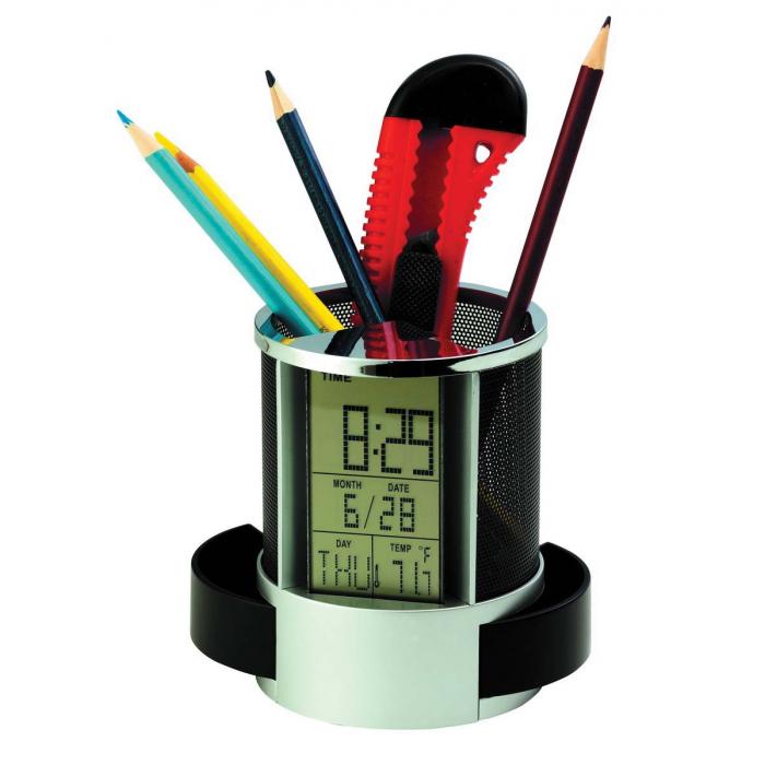Pen Holder With Multifunction Clock